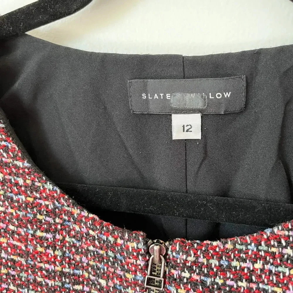 Slate &‎ Willow Tweed Ruffle Trim Peplum Jacket Blazer Zip Size 12 Career Work